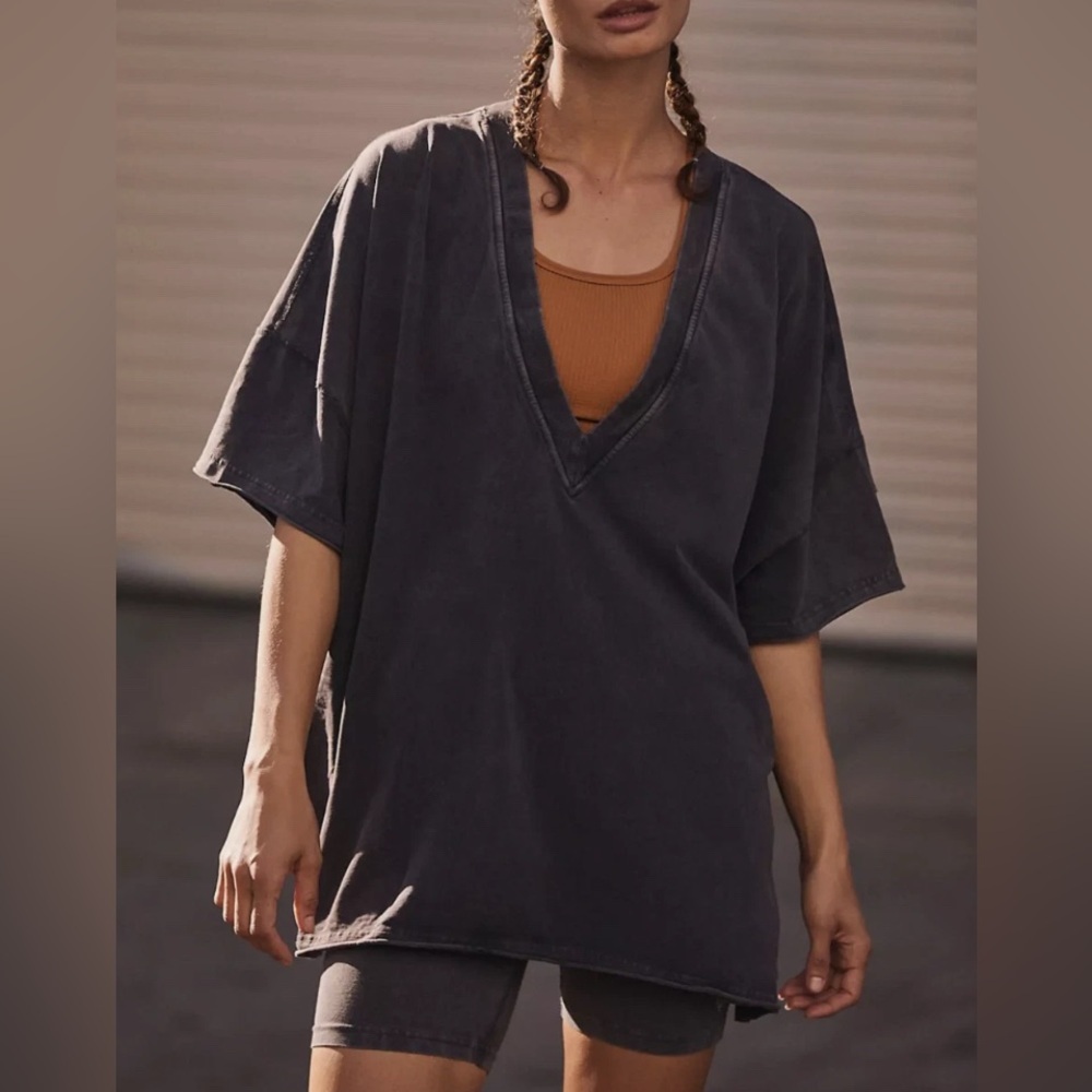 FP Movement by Free People Charcoal V-Neck Oversized Top